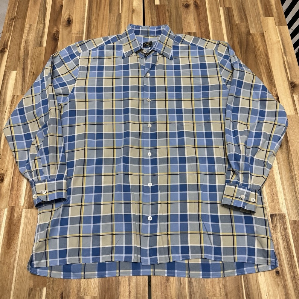 Maus & Hoffman Solemare Shirt Mens L Blue Yellow Plaid Long Sleeve‎ Button Italy